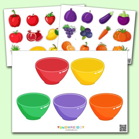 Color Sorting For Toddlers, Vegetable Activity For Kids, Red Fruits And Vegetables, Printable Fruits, Green Fruits And Vegetables, Vegetable Crafts, Colors For Toddlers, Color Sorting Activities, Sorting Colors