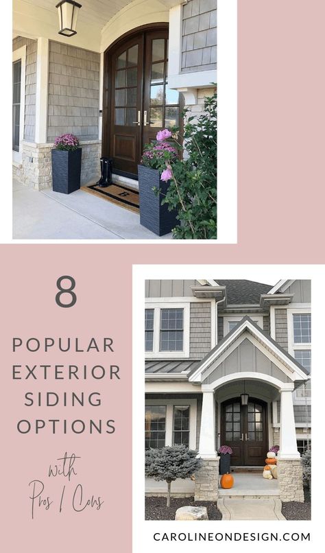 Top Exterior Siding Options Pros and Cons Faux Siding Exterior, Siding Trends 2023, Home Exterior Siding, Dark Home Exterior, Brick Veneer Siding, White Home Exterior, Stone Siding Exterior, Exterior Siding Options, Engineered Wood Siding