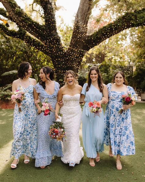 The bride's "something blue" were here bridesmaids 💙 #CristiGEvents #bridesmaids #somethingblue #miamiwedding #eventplanner #miamiweddingplanner Blue Mixed Bridesmaid Dresses, Mismatched Blue Bridesmaids, Bridesmaid Dresses Different Blues, Mix Match Blue Bridesmaid Dresses, Blue Mismatched Bridesmaid Dresses, Mismatch Blue Bridesmaid Dress, Mix And Match Bridesmaid Dresses Pink And Blue, Mixed Blue Bridesmaid Dresses, Blue Bridesmaid Dresses Colorful Flowers