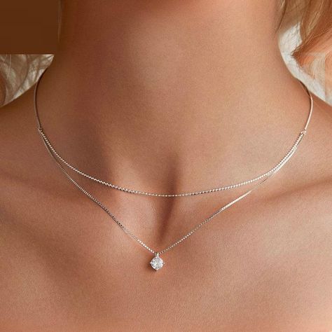 Layered Jewelry Silver, Double Necklace Silver, Minimalist Necklace Silver, 17 Birthday, Necklace Combo, Double Necklace, Double Layer Necklace, Birthday Inspo, Layered Necklaces Silver