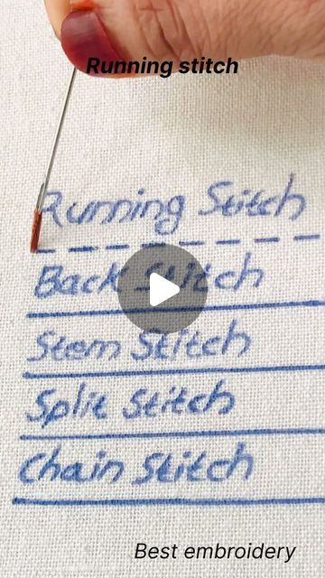 Best embroidery by Naziyajaleel on Instagram: "These are the basic stitches.❤️❤️❤️  #embroidery #handembroidery #handembroiderytutorial #handembroiderywork #embroidered #basicembroidery #basicembroiderytutorial #basicembroiderystitches #basicembroiderystitch #embroideryforbeginners #embroideryforbeginner #embroideryforbeginnersembroidery" Easy Stitch Embroidery, Fabric For Embroidery Best, Hand Embroidery Applique Stitches, Embroidery Stitches For Repairs, Embroidery Repair Stitches, Hand Embroidery Sampler, Embrodery Stiching Picture, Straight Embroidery Stitches, Basic Stitches Embroidery