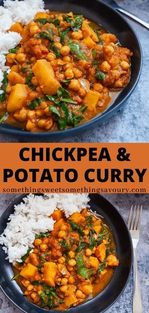 This hearty vegan chickpea and potato curry is mildly spiced, fragrant and made from mostly simple, basic store cupboard ingredients. So much cheaper than a takeaway and kinder on your wallet! #vegancurryrecipes #chickpeacurryrecipe #chickpeapotatocurryrecipe Indian Food Recipes With Potatoes, Chickpea Potato Curry Coconut Milk, Indian Food Recipes Easy Healthy, Indian Food Recipes Easy Vegetarian, Easy Indian Lunch Recipes, Vegan Recipes With Potatoes, Easy Indian Vegetarian Recipes, Vegan Recipes Simple, Chickpea Potato Curry