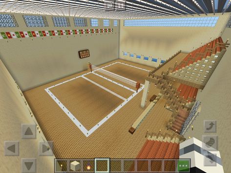 House With Volleyball Court, Minecraft Volleyball Court, Bloxburg Volleyball Court, Haikyuu Volleyball Court, Minecraft Basketball Court, Minecraft Gym Ideas, Minecraft Kindergarten, Minecraft Park Idea, Minecraft Gym