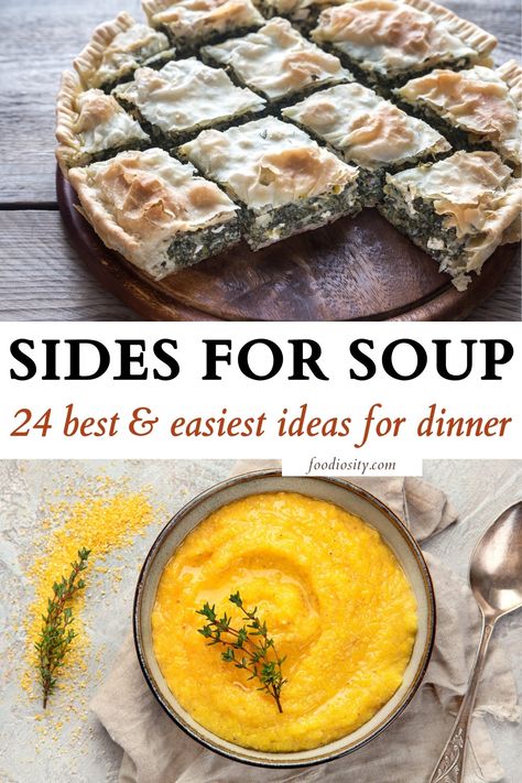 Serving Soup Ideas, What To Have With Soup For Dinner, Healthy Sides For Soup, Soup Recipes Fancy, Tomato Soup Side Dish, Healthy Soup Sides, Soup Off Party, Soup Menu Ideas, Appetizers For Soup