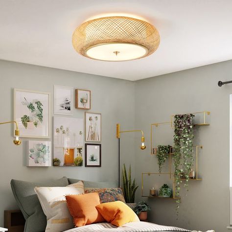 15 Clever Lighting Ideas for Low Ceilings 2022: Shop Our Picks Boho Ceiling, Lights Boho, Small Light Fixtures, Apartment Lighting, Rattan Light, Rattan Light Fixture, Low Ceiling Lighting, Ceiling Lamps Living Room, Slanted Ceiling