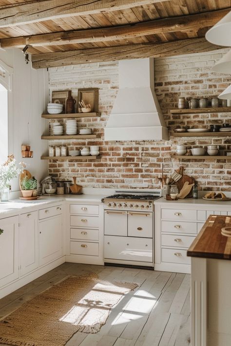 Add Character with a Brick Backsplash in Your Farmhouse Kitchen - Quiet Minimal Scandinavian Kitchen Ideas, Brick Kitchen Backsplash, Brick Backsplash Kitchen, Scandinavian Kitchens, Brick Kitchen, Brick Backsplash, Kitchen Farmhouse, Scandinavian Kitchen, Kitchen Redo