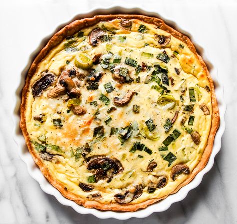 Leek Gruyere Quiche, Quiche With Leeks, Leek And Mushroom Quiche, Quiche Recipes Mushroom, Quiche Combinations, Quiche Leek, Mushroom Leek Quiche, Brunch Meals, Leek Mushroom