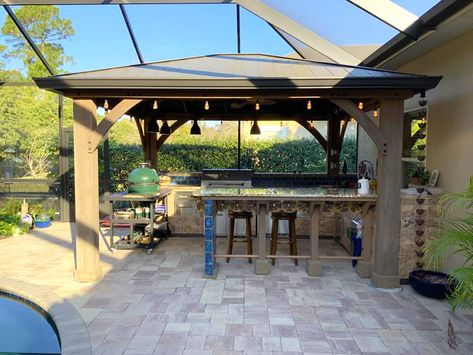 Summer Kitchen Year-Round - Yardistry Structures - Gazebos, Pavilions and Pergolas Outdoor Cooking Gazebo, Gazebo With Grill Ideas, Pergola With Kitchen Grill Area, Yardistry Gazebo Ideas, Pavillion Backyard With Tv, Pavillion With Outdoor Grill, Outdoor Kitchen Gazebo, Diy Outdoor Grill Station, Gazebo Kitchen