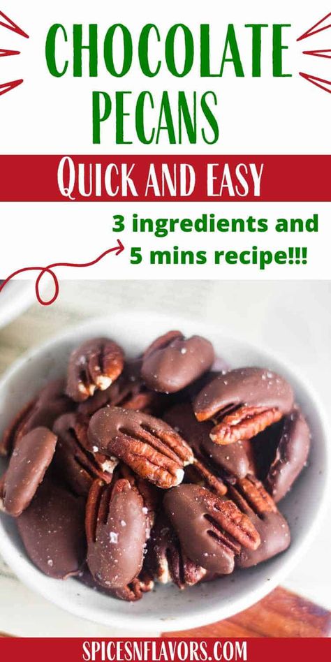 Learn how to make homemade chocolate covered pecans recipe that is ridiculously easy to make. These are sated roasted pecans so the end result turns out to be crunchy, sweet and salty all at the same time. What To Do With Pecans, Chocolate Pecans Recipe, Chocolate Covered Pecans Recipe, Recipes With Pecans, Covered Pecans, Roasted Pecans Recipe, Candy Cookies Recipes, Honey Roasted Pecans, Nuts Recipes