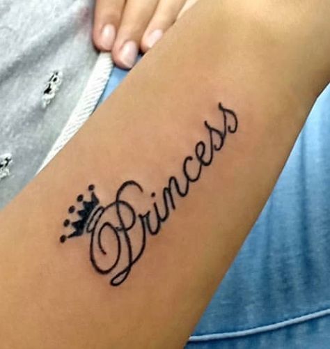 Princess Crown Tattoo With Name, Princess Neck Tattoo, Small Princess Tattoo, Princess Tattoos For Women, Princess Tiara Tattoo, Trophy Tattoo, Princess Tattoo Ideas, Royalty Tattoo, Princess Crown Tattoos