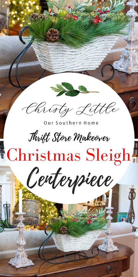 Christmas Sleigh Centerpiece, Sleigh Centerpiece, Christmas Sleigh Decorations, Diy Hand Warmers, Diy Snowman Ornaments, Thrift Store Makeover, Thrift Store Decor, Farmhouse Look, Winter Wishes