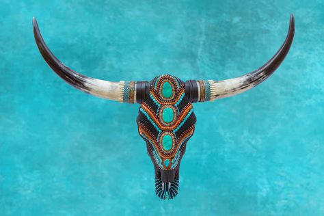 Steer Skull Decor, Beaded Cow Skulls, Mosaic Bull Skull, Blinged Out Cow Skull, Painted Buffalo Skull, Bull Skull Painting Cow Head, Painted Bison Skull, Native American Teepee, Painted Cow Skulls