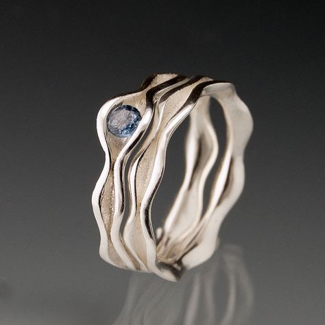 Wave Inspired Wedding Ring, Ocean-inspired Blue Rings As Gifts, Wave Rings, Wave Ring Silver, Art Clay Silver, Silver Metal Clay, 14k Yellow Gold Necklace, Handmade Silver Jewellery, Photo Locket Necklace