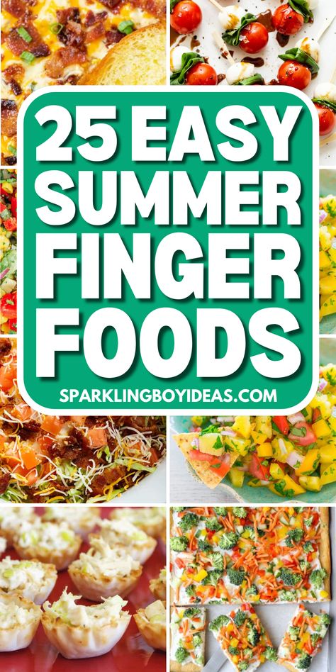 Summer finger foods are perfect for any gathering. Discover easy summer appetizers and fresh summer snacks for your next party. Ideal for picnics and BBQs, these no-cook summer party foods and quick summer bites will impress. From bruschetta recipes, summer dips recipes, and summer canapes, to mini summer sandwiches. Enjoy refreshing bite-sized summer treats simple summer hors d'oeuvres and summer fruit finger foods, these ideas are a must-try. Try these easy summer recipes for parties. Finger Food Summer, Easy Food To Take To A Party, Food Ideas For Summer Party, Easy Homemade Appetizers, Good Finger Foods For Parties, Summertime Food Ideas, Finger Food Sides, Snacks For Outdoor Party Summer, Fun Summer Food For Kids