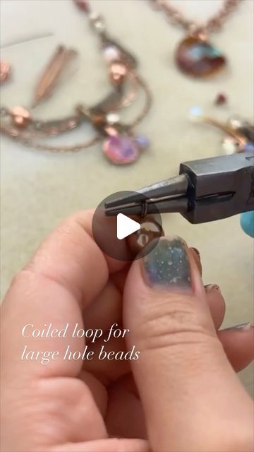 Vintaj Jewelry Manufacturing on Instagram: "Make a coiled loop to secure large hole beads. #jewelrytips #jewlerymaking #beginnerjewelry #vintajco" Big Hole Beads Jewelry, Large Hole Beads Projects, Large Hole Bead Jewelry, Vintaj Jewelry, Jewelry Manufacturing, Making Videos, Large Hole Beads, Bead Designs, How To Make Beads