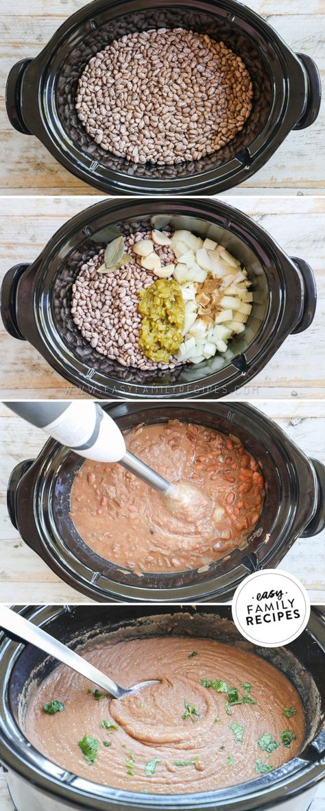 Mexican Style Crock Pot Refried Beans Authentic Refried Beans Recipe Homemade, Mexican Beans Recipe Slow Cooker, Slow Cooker Refried Beans Recipe, Mexican Beans Recipe Crockpot, Authentic Refried Beans Mexican Style Instant Pot, Crock Pot Refried Beans Easy, Refried Beans Recipe Slow Cooker, Authentic Refried Beans With Lard, Ways To Cook Beans