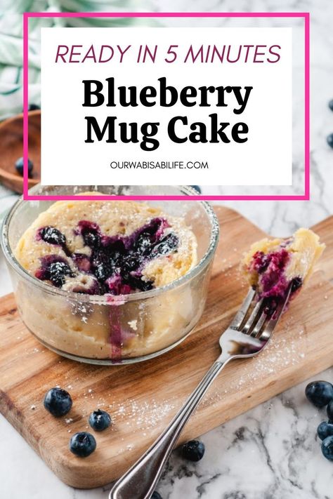 This Blueberry Mug Cake is so easy to make. It's moist and full of flavor from fresh blueberries. And it's made all in one mug for less mess! You'll love this simple recipe that takes just 5 minutes, no oven needed! Serve these up with some whipped cream on top for an indulgent dessert without any guilt! Blueberry Muffin In A Mug, Single Serving Cake, Blueberry Mug Cake, Quick And Easy Sweet Treats, Mug Recipe, Muffin In A Mug, Easy Blueberry Muffins, Mug Cake Recipe, Blueberry Cake Recipes