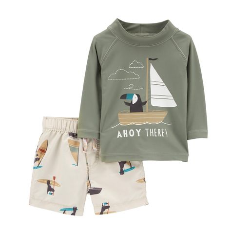 Boy Ootd, Carters Size Chart, Long Sleeve Swim, Swim Brands, Carters Baby Boys, Beach Adventure, Sail Boat, Swim Sets, Carters Baby