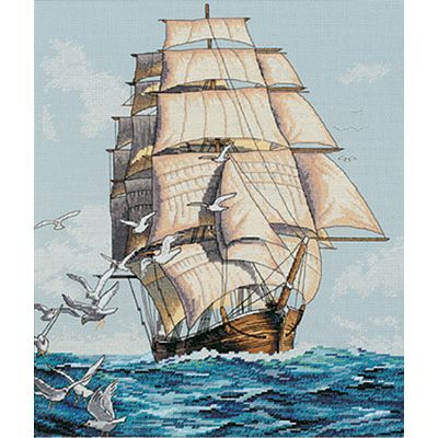 . Dimensions Cross Stitch, Navi A Vela, Old Sailing Ships, Clipper Ship, Vintage Boats, Ship Drawing, Completed Cross Stitch, Counted Cross Stitch Kits, A Cross