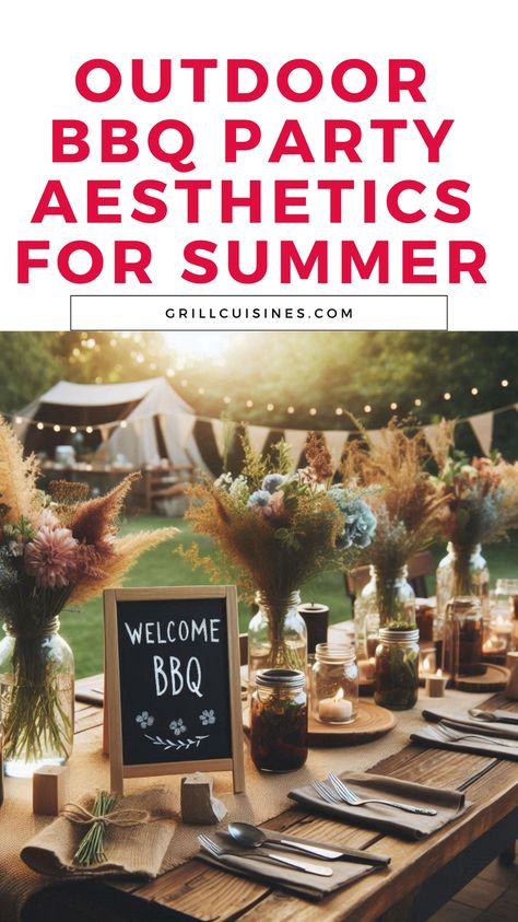 Check the article for different bbq party aesthetic like a garden, movie night, campfire, beach bbq party, and many more.#bbqparty#backyardparty#outdoorparty Country Backyard Party, Fancy Barbeque Party Decor, Bbq Dinner Party Decor, Pool Party Bbq Ideas, 18th Birthday Bbq Party Ideas, Rustic Bbq Party Decor, Vintage Bbq Party, Backyard Bbq Decor, Boho Bbq Party