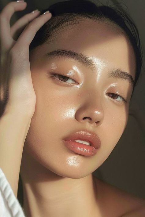 Perfect Face Aesthetic, Beauty Skin Care Aesthetic, Korean Skin Aesthetic, Perfect Eyebrows Aesthetic, Clean Face Aesthetic, Natural Eyebrows Makeup, Epicanthic Fold Makeup, Skincare Aesthetic Products, Model Makeup Natural