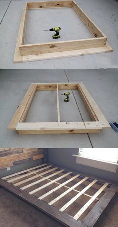 Platform Bed Designs Small Bedrooms, Bedroom Floors Ideas Cheap, Platform Canopy Bed Diy, Build A Bed Frame Diy, Sommiers Ideas, Platform Bed Ideas Bedrooms, Floating Bed Frame Plans, Playform Bed, Diy Floating Bed