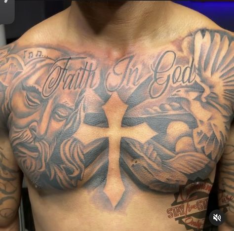 God Tattoos For Men Chest, Last Name Across Back Tattoo Men, Blessed Chest Tattoo Men, Cheats Tattoo Men, Right Side Chest Tattoo Men, Top Of The Arm Tattoo Men, Rare Neck Tattoo Men, Chest Tattoo Men Ideas Christian, Chest Pieces Mens Tattoos