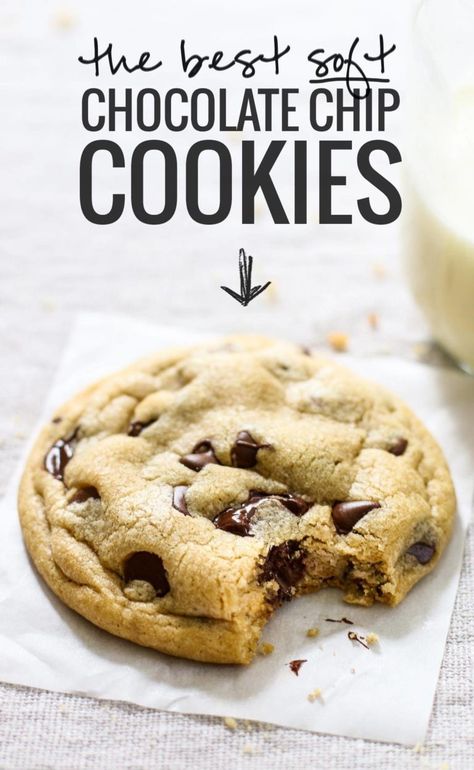 The BEST Soft Chocolate Chip Cookies - more than 1,300 reviews to prove it! no overnight chilling, no strange ingredients, just a simple recipe for ultra SOFT, THICK chocolate chip cookies! ♡ #cookies #chocolatechipcookies #recipe Chocolate Chip Cookies That Stay Soft, Soft Choc Chip Cookie Recipe, Chocolate Chip Cookies No Baking Powder, Super Soft Chocolate Chip Cookie Recipe, Simple Chocolate Chip Cookies Recipe, Soft Moist Chocolate Chip Cookies, Chocolate Chip Cookies With Self Rising, Best Healthy Chocolate Chip Cookies, No Fail Cookie Recipes