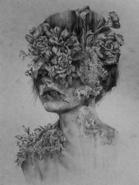 "i ate my heart" by Jessica Stewart Decay Art, Strange And Unusual, Growth And Decay, Surreal Portrait, Flowers In Her Hair, Psy Art, Hidden Beauty, Nature Artwork, Art Theme