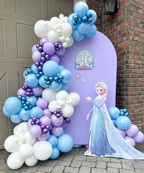 4th Birthday bash 💜🩵 #birthdaykelowna #kelownabirthday #4thbirthday #kelownaballoons #kelownabackdrops Frozen Birthday Party Backdrop Ideas, Frozen Party Backdrop Ideas, Frozen Balloon Backdrop, Frozen Backdrop Ideas, Frozen Decoration Ideas, Frozen Birthday Backdrop, Elsa Backdrop, Frozen Party Backdrop, Frozen Balloon Garland