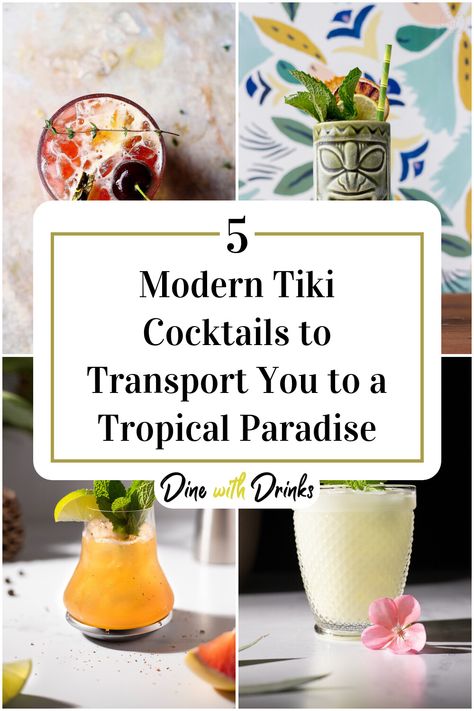 Collage of 4 modern tiki cocktails. Unique Tiki Cocktails, Tiki Mocktail Recipe, Tiki Drinks Cocktails, Tiki Drinks Recipes, Backyard Luau, Tiki Cocktail, Mezcal Cocktails, Drink Garnishing, Tiki Drinks