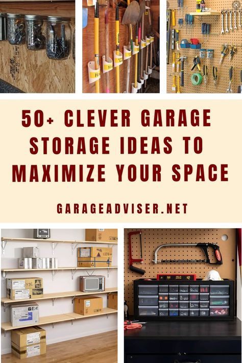 Explore over 50 clever garage storage ideas to maximize your space and keep your garage organized. From shelving units to DIY solutions, find inspiration on Garage Adviser for practical and efficient ways to store all your belongings in the garage. Say goodbye to clutter and hello to a well-organized space with these innovative storage solutions. Whether you have a small or large garage, there are plenty of ideas here to help you make the most of your space. Small Garage Tool Storage Ideas, Garage Storage Cabinets Organizing Ideas, Garage Suspended Storage, Wall Shelves Garage, Garage Storage Container Ideas, Store Lawn Chairs In Garage, Single Garage Organization Ideas, Garage Organization Mudroom, Organizing Small Garage Ideas