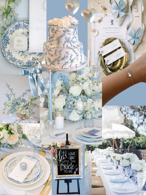 Hamptons Bridal Shower Theme, White And Blue Tea Party, Chinoiserie Tea Party, Bridal Shower Food Ideas Afternoon, Bridal Shower Themes Tea Party, Bridal Shower Light Blue, Engagement Party Blue And White, Blue And White Bridal Party, Wedding Shower Blue And White