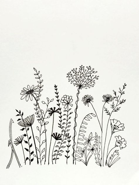 Botanical Line Drawing | Wildflower drawing, Flower line drawings, Line art drawings Wild Flower Illustration Drawings, Wild Flower Calf Tattoo, Embroidery Line Drawing, Wildflower Sketch Drawings, Row Of Flowers Tattoo, Envelope Drawing Doodles, Duddle Arts, How To Draw Wildflowers, Wildflower Drawing Simple