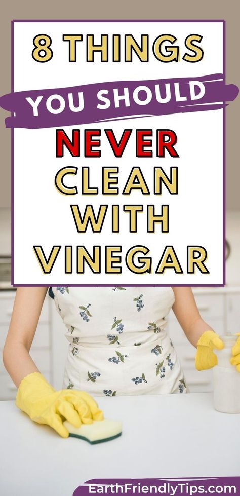 Vinegar is great for naturally cleaning almost your entire home. However, you should never clean these 8 things around your house with vinegar. Learn more about the household items you should never clean with vinegar and the natural cleaning solutions you should use instead. #ecofriendly #natural #cleaning #homemade #DIY Clean With Vinegar, Vinegar Cleaning Solution, Diy Vinegar, White Vinegar Cleaning, Vinegar Cleaner, Natural Cleaning Solutions, Natural Cleaning Recipes, Vinegar Uses, Diy Cleaning Solution