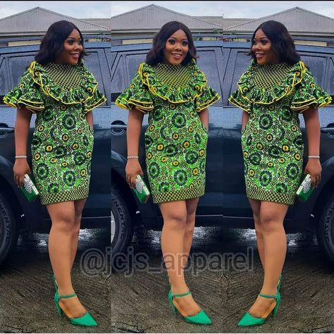 Select A Style on Instagram: “green chic and stylish 🥰🥰🥰🥰🥰🥰 . . . . . . Follow @selectastyle for more stunning styles like this . . ————————————————— #trendingfashion…” Ankara Short Gowns Classy Corporate, Elegant Ankara Dresses Shift, Ankara Short Gowns Classy Office, Short African Dresses Lightinthebox, Short African Dresses Church, Cheap Traditional Short Sleeve Dresses, Summer Party Ankara Midi Dress, Summer Party Midi Dress In Ankara Fabric, Green Ankara Party Dress