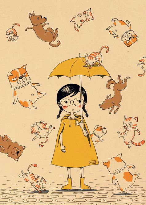 HITRECORD - It's raining cats and dogs Cats With Dogs, It's Raining Cats And Dogs, Cat And Dog Drawing, Rain Illustration, Book Illustration Layout, Dog Cat Pictures, Dogs Pictures, Raining Cats And Dogs, Dog Shower