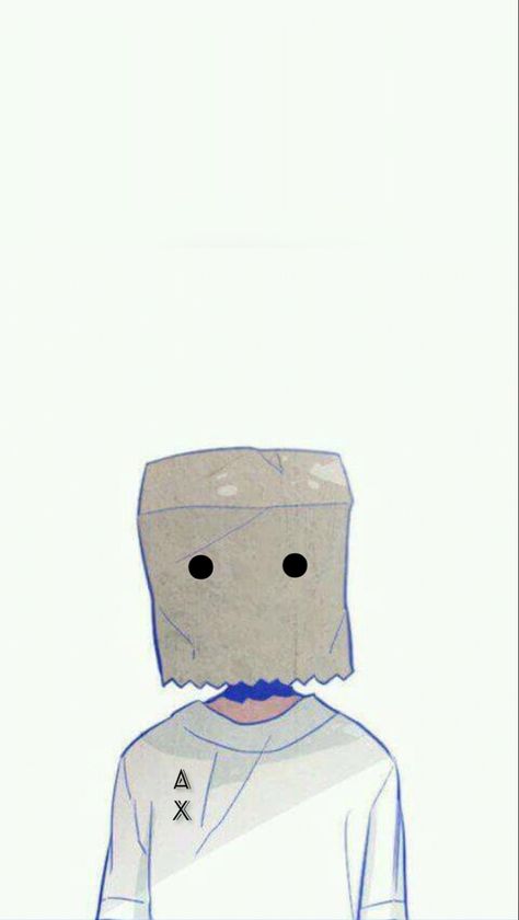 Paper Bag Head Oc, Paper Bag Character Design, Paper Bag Head Aesthetic, Object Head Pfp, Paper Bag Over Head Drawing, Bag Head Pfp, Boxheads Cosplay, Bag On Head Drawing, Box Head Drawing