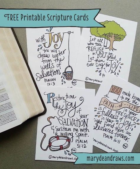 This freebie is by http://MaryDeanDraws.com and is a selection of hand illustrated Scripture Cards. She created them for a Church Event but decided to offer them as a Free printable on her website.  Great… Joy Scripture, Doodle Bible, Free Scripture Printables, Bible Cards, Children Drawing, Zentangle Doodle, Printable Scripture, Quotes Arabic, Bible Doodling