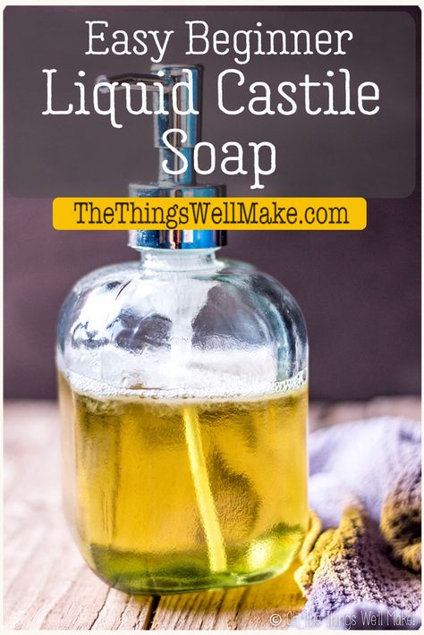 Made with only olive oil, this pure liquid Castile soap is easy to make and mild. It's perfect for cleaning face, body, and around the house. #soapmaking #castilesoap #liquidsoap #thethingswellmake #miy Diy Liquid Castile Soap, Diy Bar Soap, Homemade Liquid Soap, Castile Soap Recipes, Liquid Soap Making, Natural Soaps Recipes, Easy Soap Recipes, Dr Bronners, Diy Soap Recipe