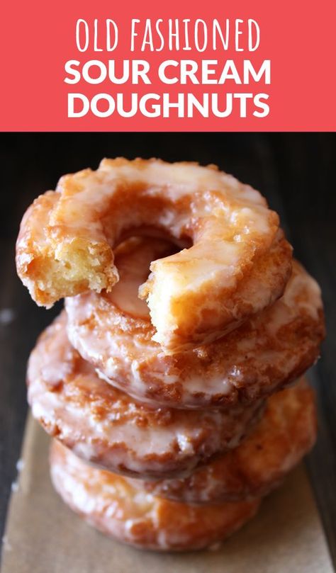 Sour Cream Glazed Cake, Vanilla Glaze Donut, Glazed Cake Donut Recipe, Sour Cream Doughnut Recipe, Sour Cream Glazed Doughnut, How To Make Cake Donuts Easy Recipes, Moist Cake Donut Recipe, Cake Flour Donut Recipe, Cream Filled Donut Recipe Easy