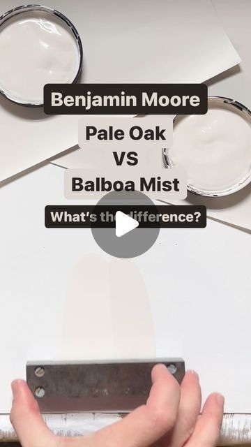 Karolina De Costa on Instagram: "What is the difference between Benjamin Moore Pale Oak and Balboa Mist?  PALE OAK: This light warm gray has a creamy beige undertone without reading too pink or violet. With an LRV of 68.64 it is a great option to use throughout all interior spaces without feeling heavy - even in north facing rooms. Pale Oak will work in both traditional and modern spaces. Pair with medium to dark tone woods, travertine, terra cotta and other natural stones. For trim and woodwork I love the crisp contrast of Chantilly Lace. BALBOA MIST: Compared to Pale Oak Balboa Mist has an LRV of 65.53 so it is slightly darker with a more pronounced beige undertone. In certain lights, especially north facing rooms, it can flash a hint of blush or violet. In south facing rooms or Balboa Mist Benjamin Moore, North Facing Rooms, Pale Oak Benjamin Moore, Benjamin Moore Pale Oak, Chantilly Lace Benjamin Moore, Balboa Mist, Light Paint Colors, Pale Oak, What Is The Difference Between