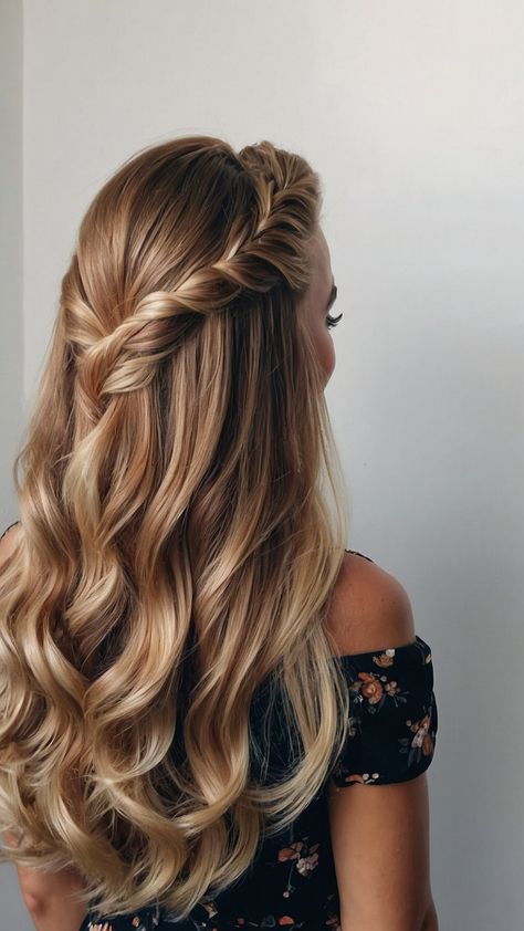 Discover 15 stunning homecoming hairstyles for straight simple half up short half up half down long medium length naturally curly short easy and shoulder-length hair Find your perfect 'hoco hairstyles' look now Straight Hair Half Up Half Down, Medium Length Curled Hair, Hair For Homecoming, Aesthetic Royal, Royal Hairstyles, 15 Hairstyles, Medium Length Curls, Braided Waves, Hair Half Up