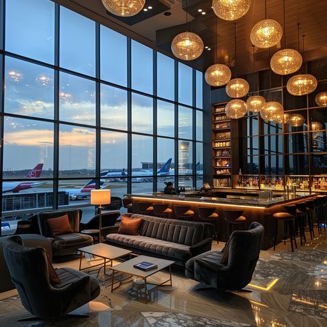 Airport Lounge Elegance: A sophisticated airport lounge awaits travelers with plush seating and a serene view of planes at dusk. #airport #lounge #luxury #travel #relaxation #terminal #seating #elegant #aiart #aiphoto #stockcake https://ayr.app/l/1Rpc Hotel Seating Lounge, Airport Lounge Seating, Hotel Seating Area, Hotel Lobby Lounge Seating, Vip Airport Lounge, Vip Lounge Design Luxury, Airport Lounge Aesthetic, Plane Interior Design, Luxury Airport Lounge