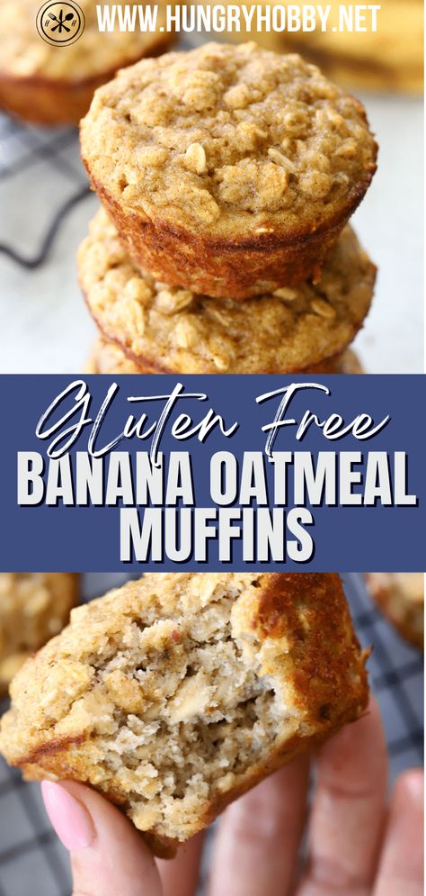 Gluten Free Banana Oatmeal Muffins - Hungry Hobby Oat Flour Banana Muffins Healthy, Healthy Banana Muffins No Egg, Oat Meal Banana Muffins, Simple Banana Muffins Healthy, Gluten Free Flour Banana Muffins, Banana Oatmeal Almond Flour Muffins, Keto Oatmeal Muffins, Banana Muffins Almond Flour Recipe, Flour Free Banana Bread