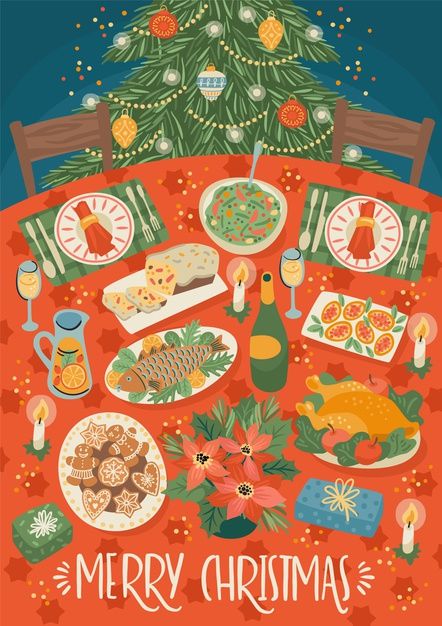 Happy New Year Illustration, Christmas Dinner Set, 달력 디자인, Christmas Card Illustration, Christmas Graphic Design, New Year Illustration, Vector Christmas, Christmas Graphics, Christmas Frames