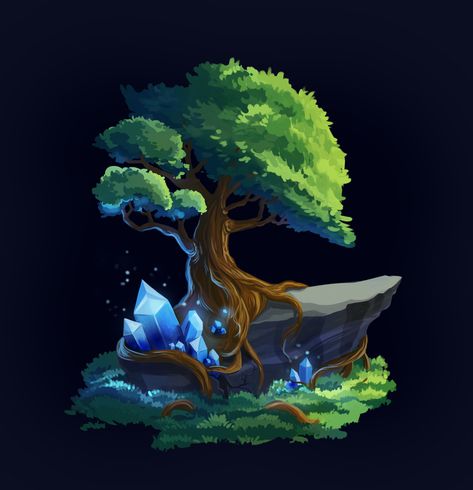 ArtStation - Magic Tree, Olga Chernik Magic Tree Illustration, Magical Tree Art, Fantasy Tree Art, Magic Tree Art, Tree Concept Art, Magical Trees, Fantasy Tree, Magical Tree, 2d Game Art