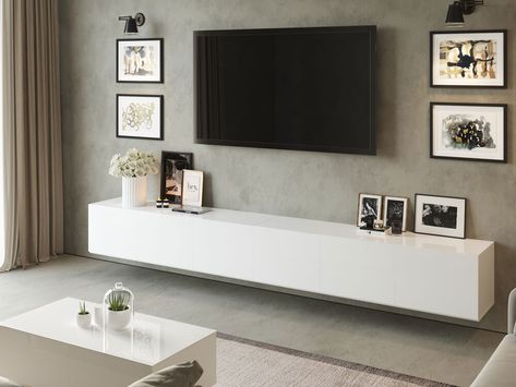 Large View Wall Mounted Entertainment Unit, Tv Cabinet Design Modern, Floating Tv Cabinet, Floating Tv Unit, Art Unit, Wall Mounted Tv Cabinet, Tv Cabinet Design, Floating Tv, Floating Cabinets