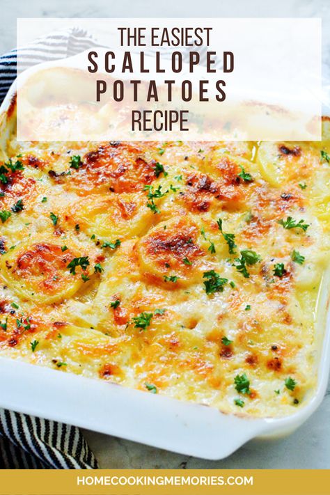 The Easiest Scalloped Potatoes Recipe – Home Cooking Memories Frozen Scalloped Potatoes, No Fail Scalloped Potatoes, Scalloped Potatoes Without Heavy Cream, Scalped Potatoes Easy, Scalloped Potatoes No Cream, Make Ahead Scalloped Potatoes Holidays, Homemade Scallop Potatoes, Scalloped Potatoes With Half And Half, Cast Iron Scalloped Potatoes