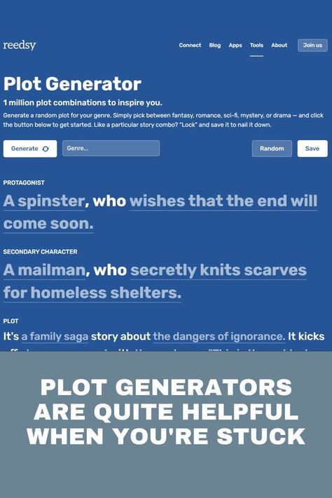 The Reedsy Plot Generator Plot Generator, Writing Apps, Writers Notebook, Writing Ideas, Writers Block, Generators, Self Publishing, Book Publishing, Writing Prompts